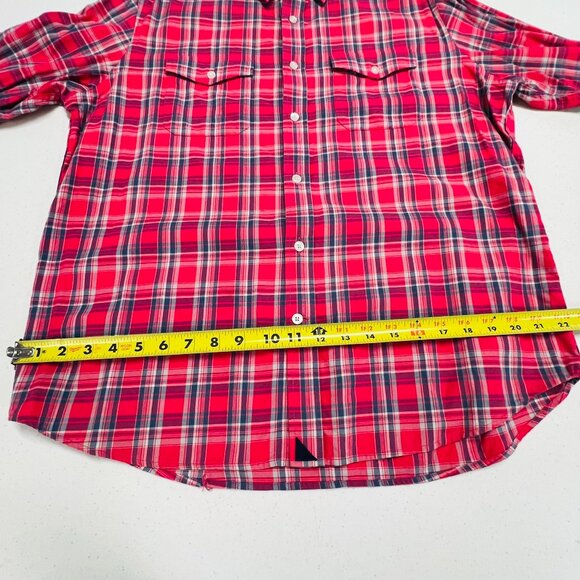 Untuckit Button Down Plaid Red Blue White Lightweight Cotton Shirt Men's Large. - Picture 5 of 8